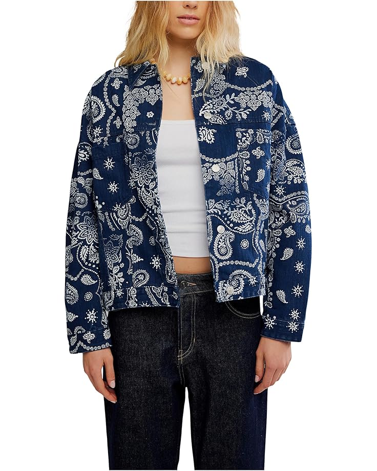 

Женское пальто Free People Opal Swing Printed Denim, Navy Combo/Bandana