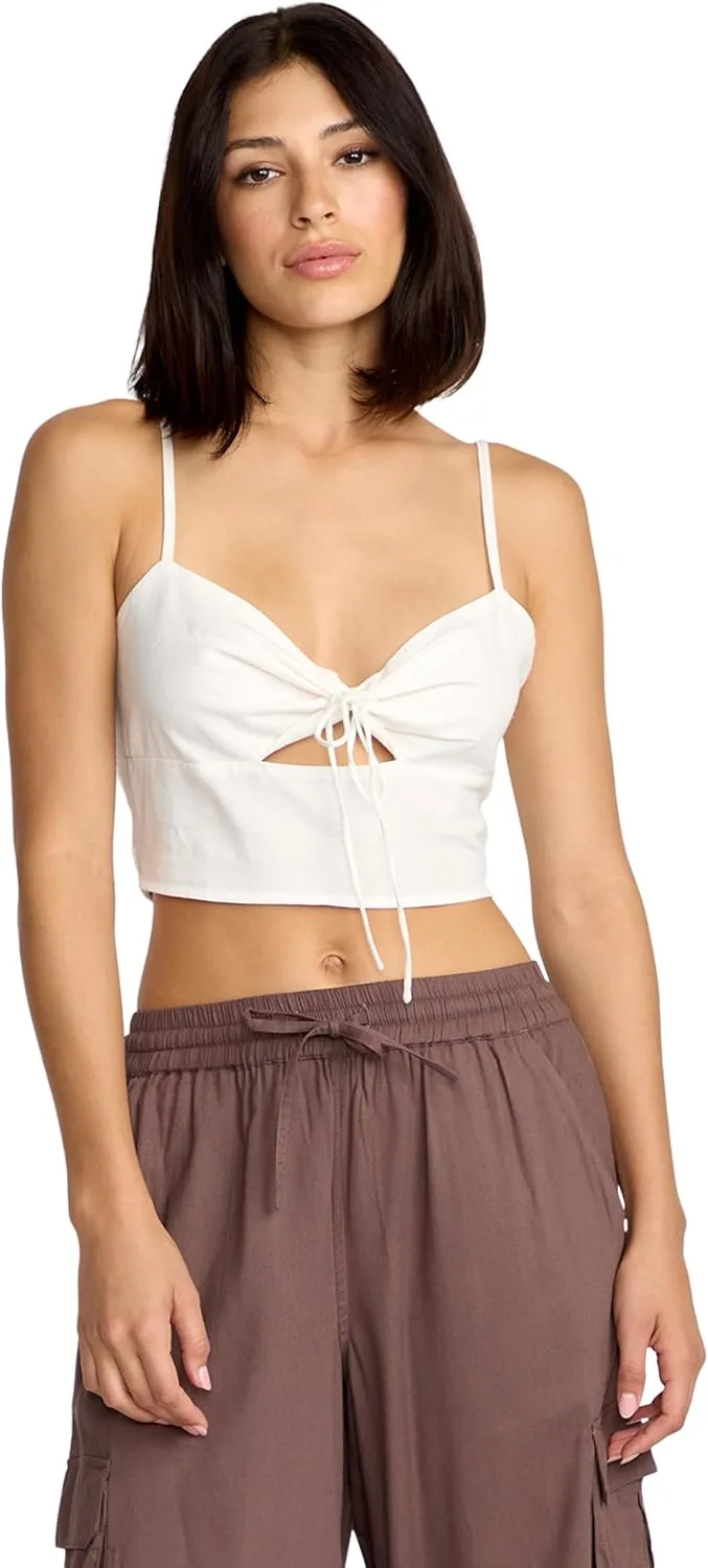 

Volcom Women's Money Mama Cami Tank Top — облегающий топ с завязкой спереди и сборкой на спине