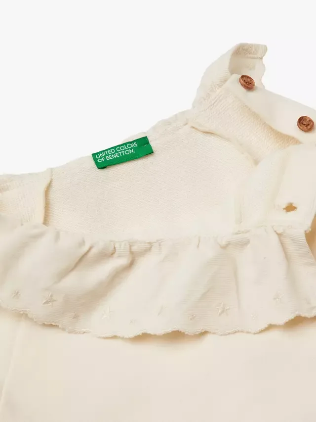 Детский хлопковый джемпер с круглым вырезом, белый Benetton — фото 3