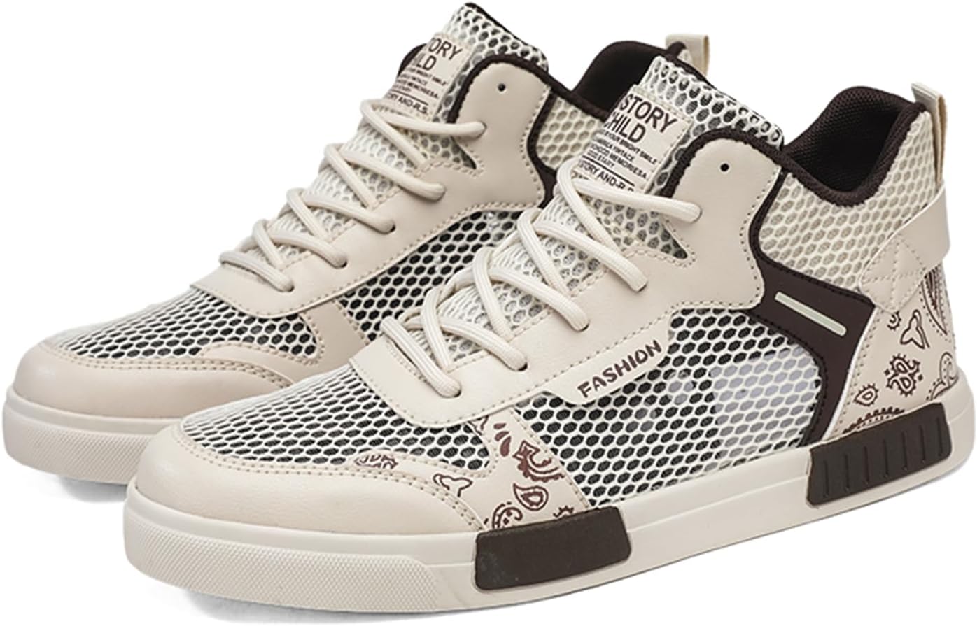 

Мужские высокие кроссовки из сетки, модные спортивные баскетбольные туфли с черно-белыми шнурками и граффити-дизайном, удобные для скейтборда, бега и прогулок Dacnakby