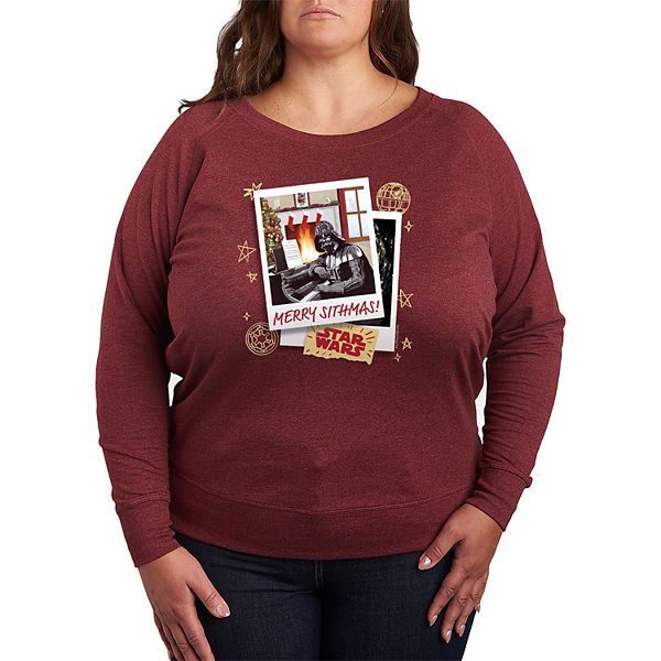 

Футболка с длинным рукавом Plus size с новогодним принтом Star Wars, Heather Maroon