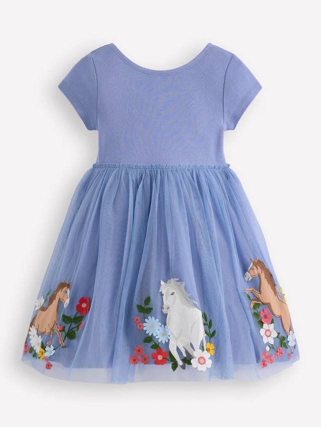 

Детское платье из тюля Ami с аппликацией из хлопковой смеси Mini Boden, Pale Blue Chicks