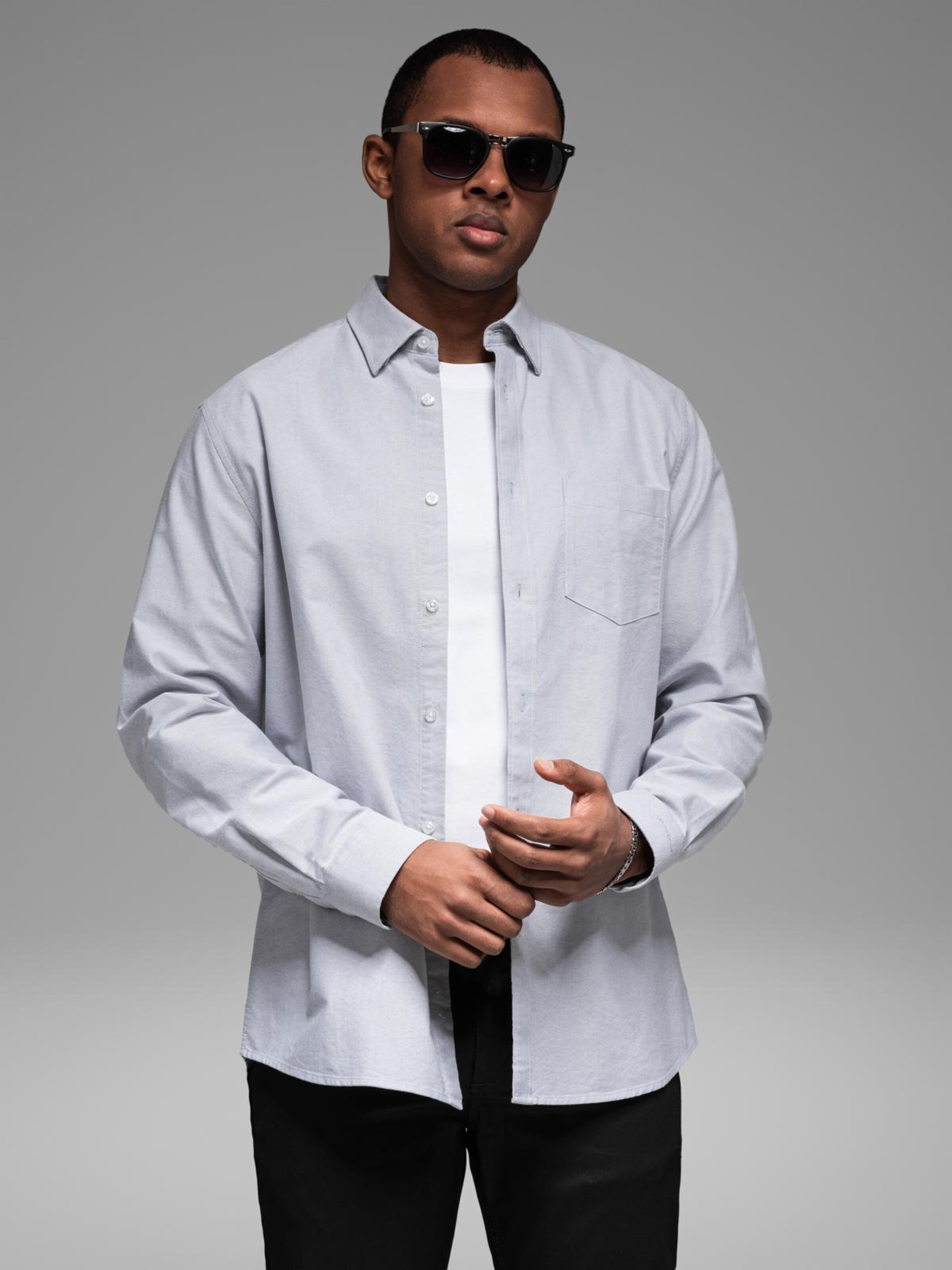 

Ombre Рубашка на пуговицах Regular fit 'OM-SHOS-0173' в светло-голубом цвете