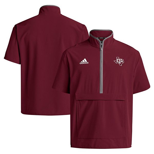 Мужская бордовая куртка Texas A&M Aggies 2024 Coaches Sideline с полумолнией и коротким рукавом Adidas — фото 2