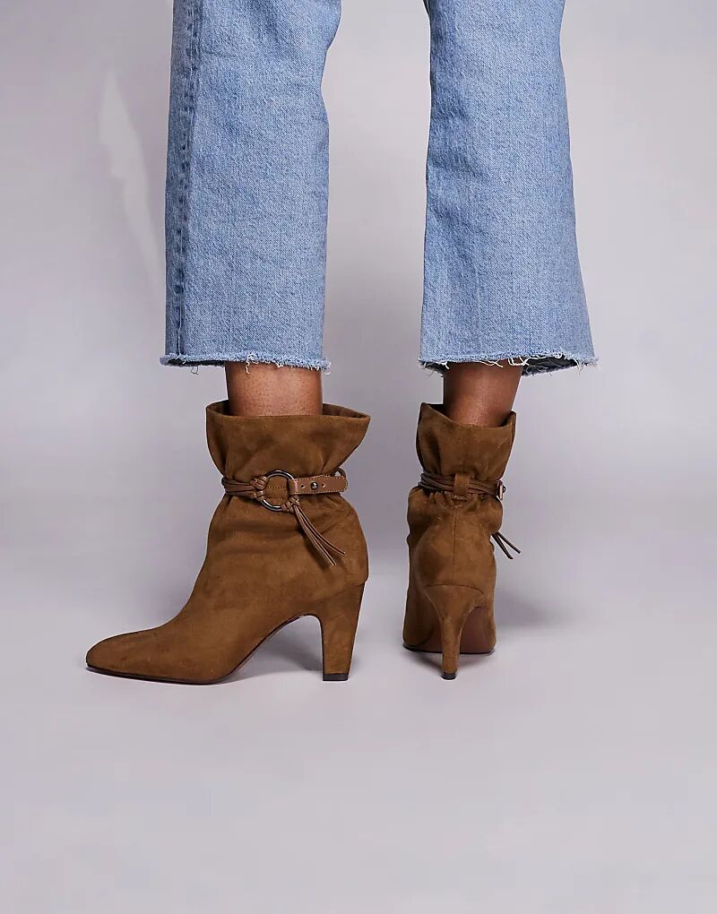 Ботильоны Emil ASOS DESIGN на каблуке-мешке из серо-коричневой замши — фото 3