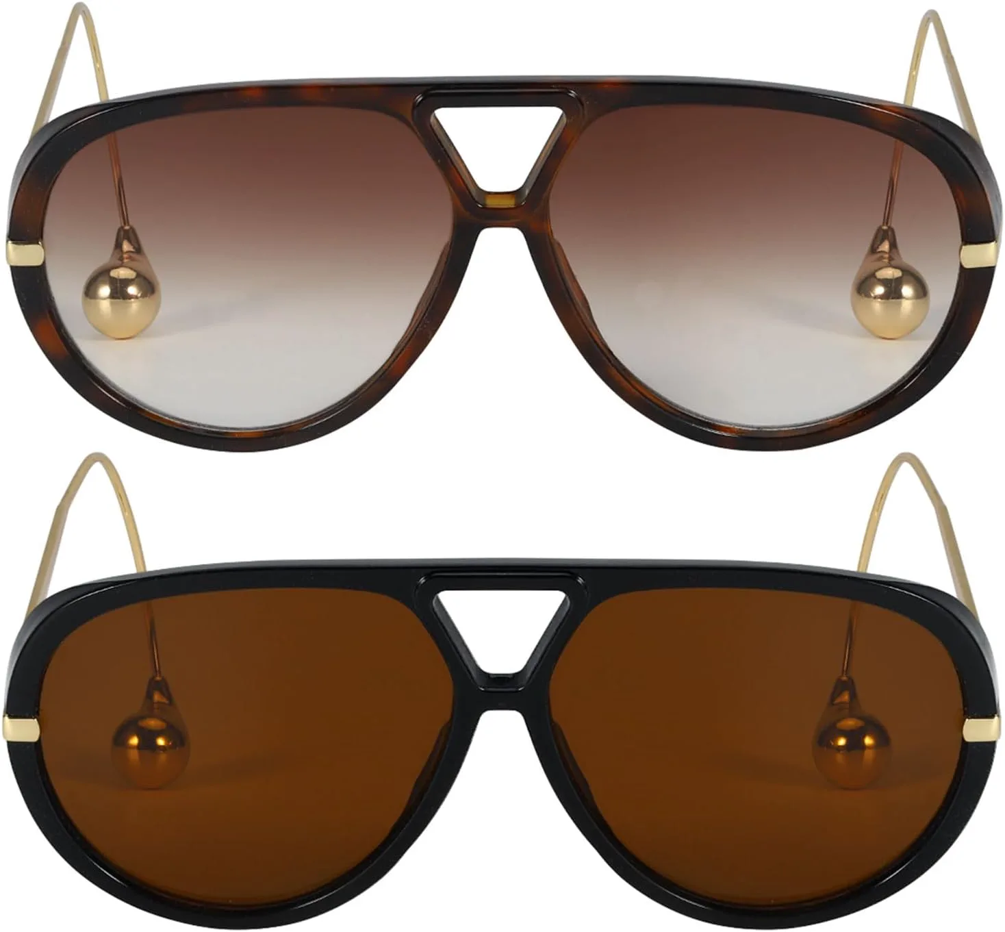 

SODQW 2 шт. Большие солнцезащитные очки-авиаторы для женщин и мужчин с серьгами, модные, крупные, с двойной перемычкой, модель 2025, Tortoise/2brown+black/Brown