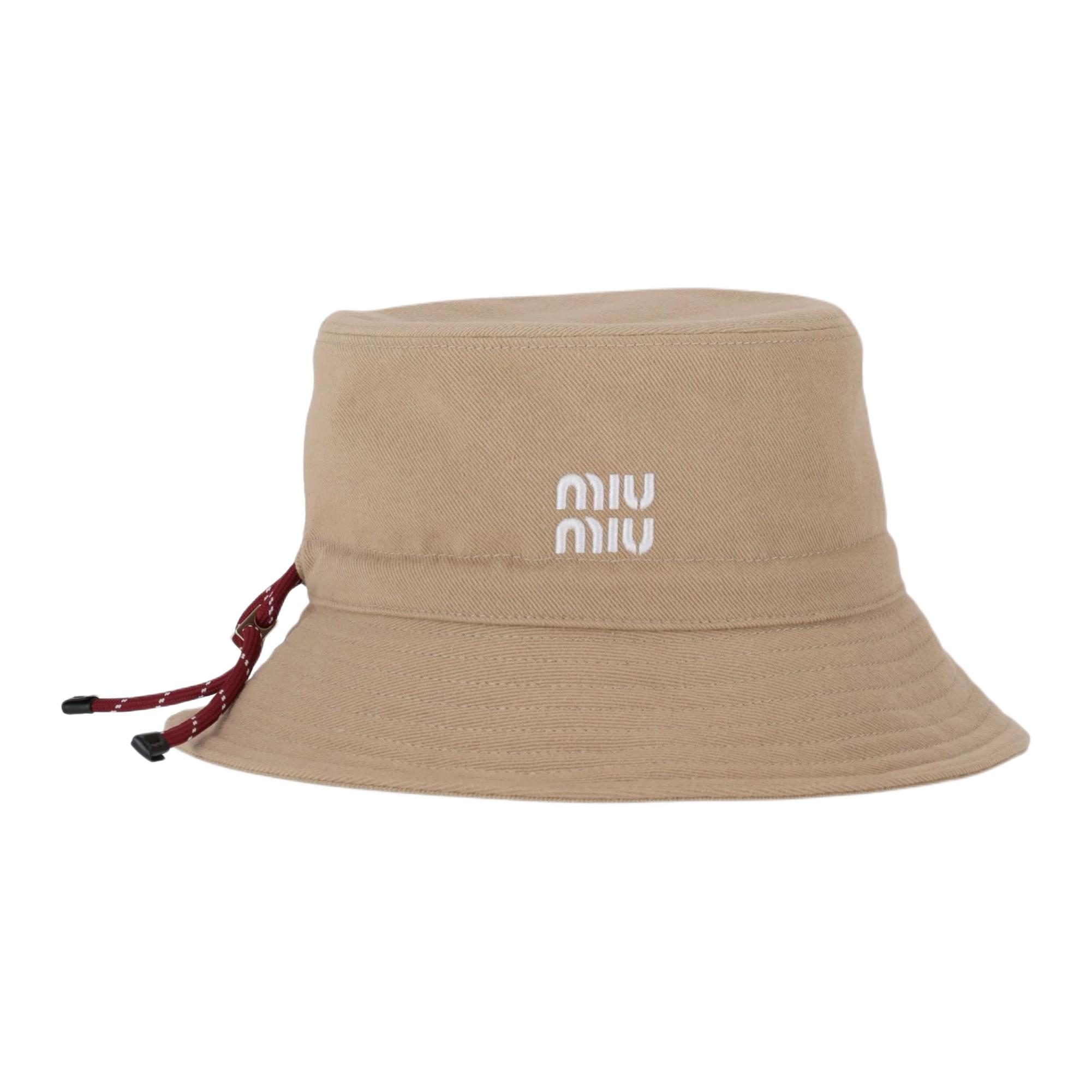 

MIU MIU Хлопковая шляпа-ведро для женщин Light Brown, Коричневый, MIU MIU Хлопковая шляпа-ведро для женщин Light Brown