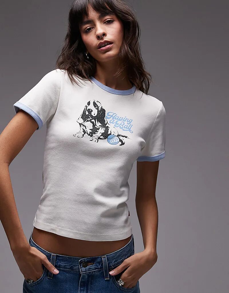 

Футболка Levi's Rickie Ringer с изображением собаки цвета экрю