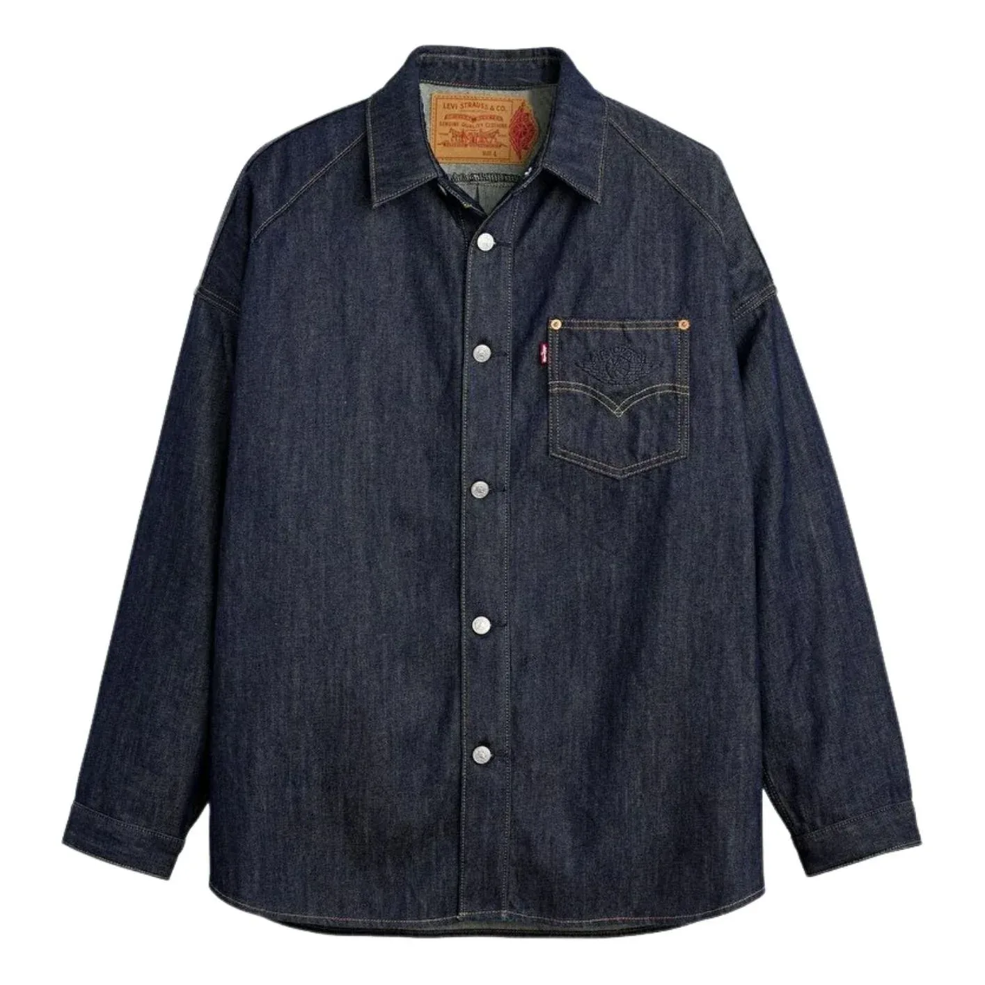 Джинсовая куртка-рубашка Air Jordan x LEVI'S 12oz Denim Overshirt Jacket 'Rinsed Indigo', темно-синий