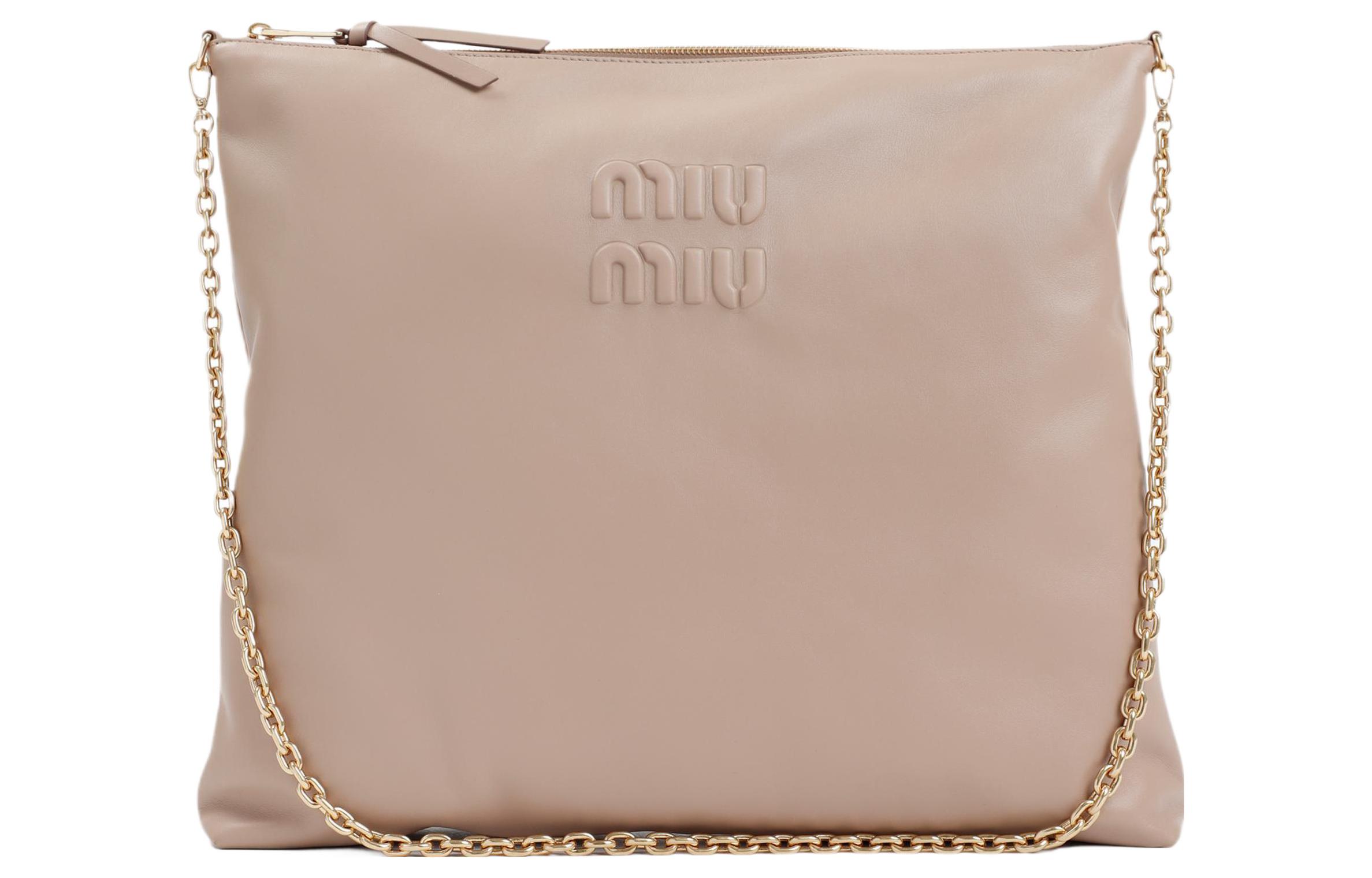 

Кожаная сумка через плечо MIU MIU телесного цвета