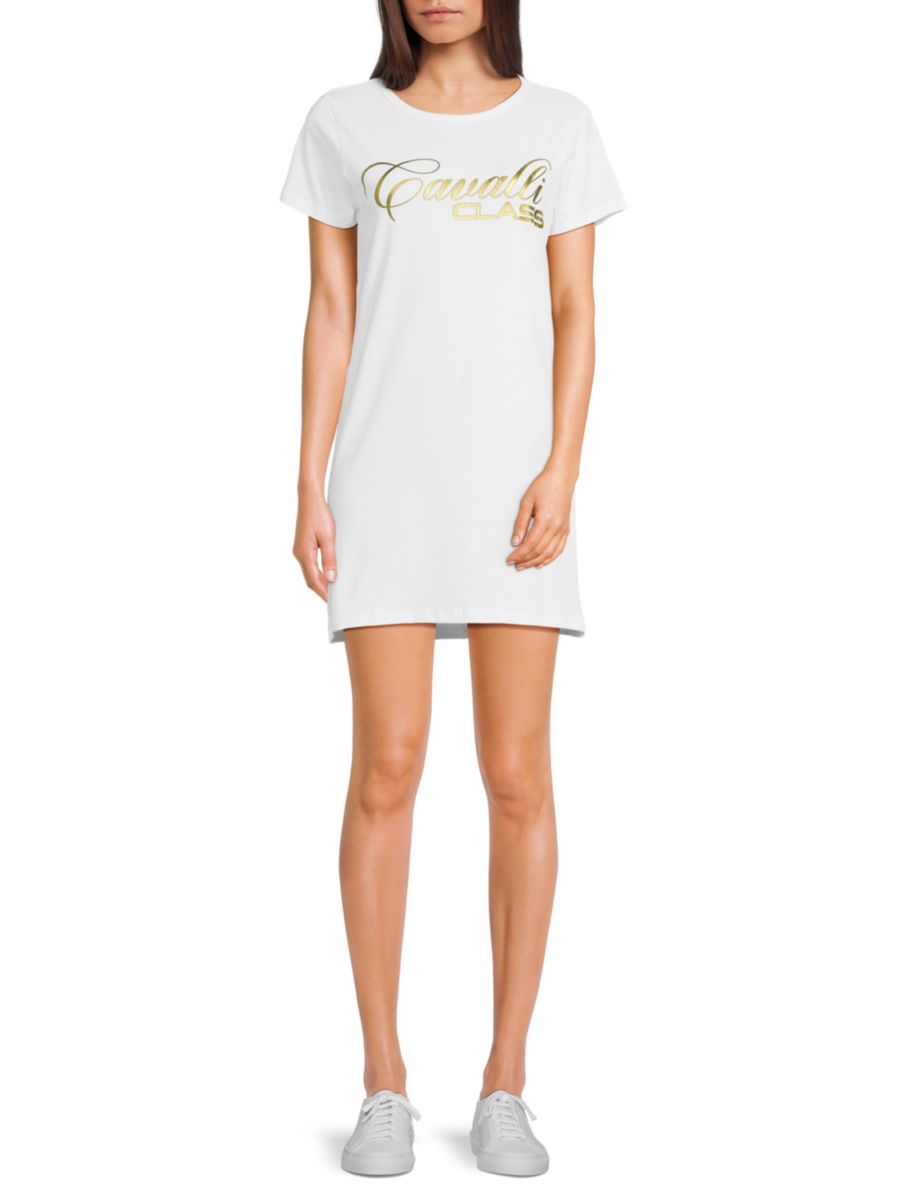 

Футболка-мини-платье с логотипом Roberto Cavalli, цвет White Gold