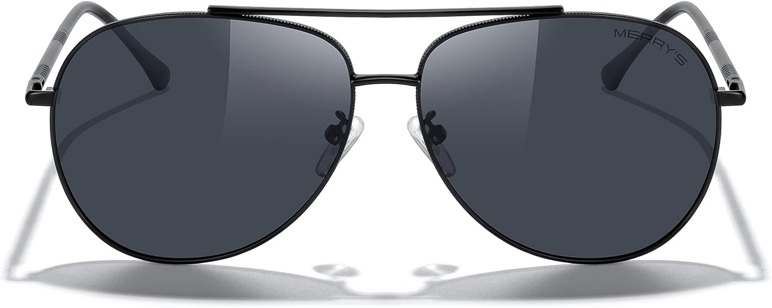 

Солнцезащитные очки-авиаторы MERRY'S для женщин и мужчин, с поляризованными зеркальными линзами и футляром - поляризованные очки для вождения, 60 мм, Black Frame/Black Lens