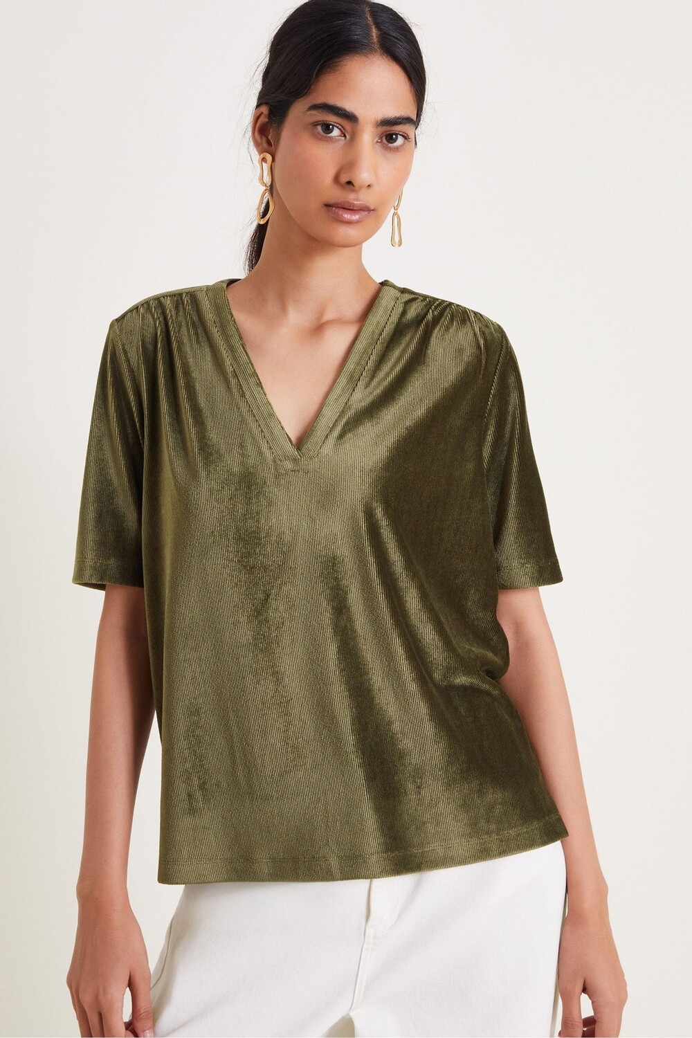 

Футболка Shay Rib Velour с V образным вырезом Monsoon, зеленый