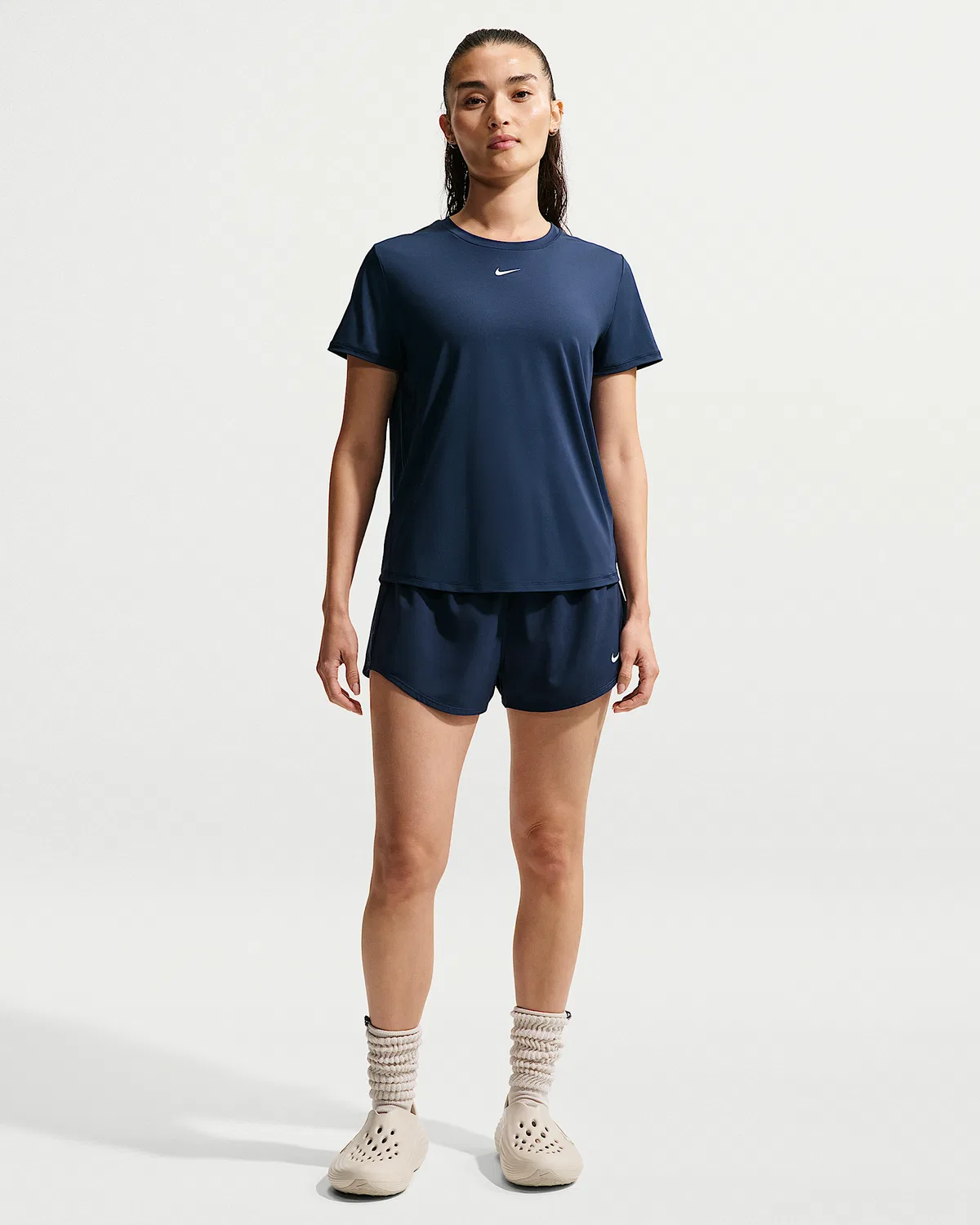 Женский топ Nike One Classic с коротким рукавом Dri-FIT, Midnight Navy/White — фото 4