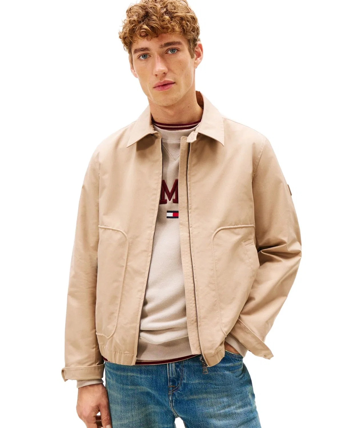 Куртка-бомбер Tommy Hilfiger с флаг-патчем, бежевая