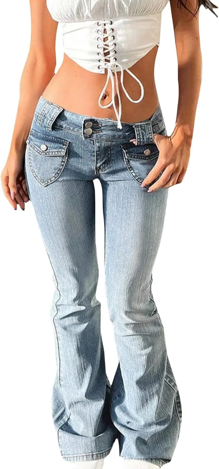 

Джинсы Flare для женщин Y2K скинни лоу-райз