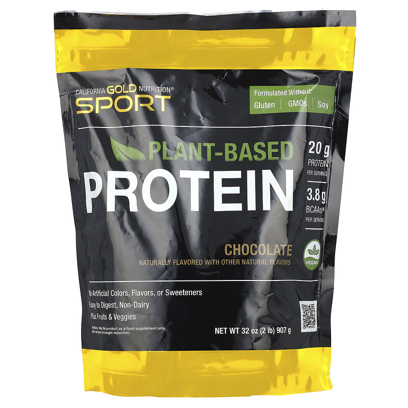 

California Gold Nutrition, Sport, растительный протеин, со вкусом шоколада, 907 г (2 фунта)