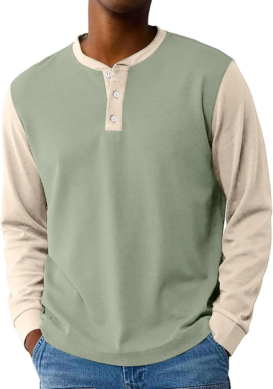 

Футболка Henely для мужчин, Raglan, длинный рукав, Slim-Fit, хлопок