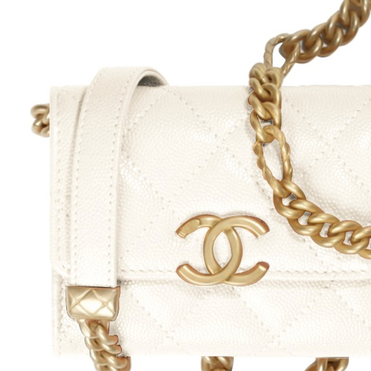 Chanel Кошелек, клатч, сумка через плечо, женская сумка из телячьей кожи с тиснением под кожу, белый — фото 2