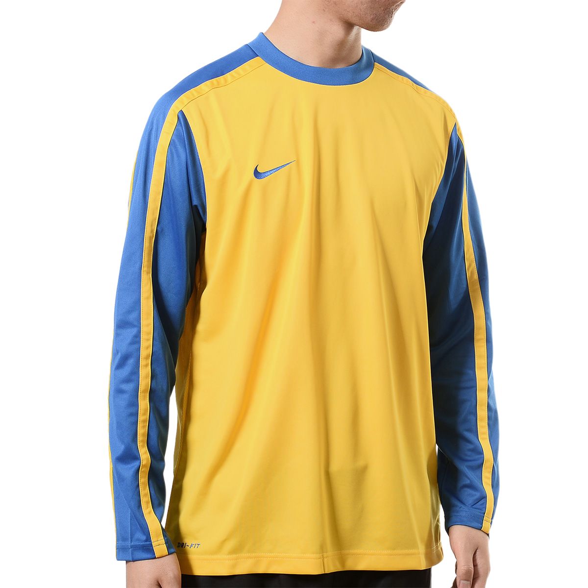 Nike Мужская желтая футболка Dri Fit с круглым вырезом, средней жесткости ткани — фото 4