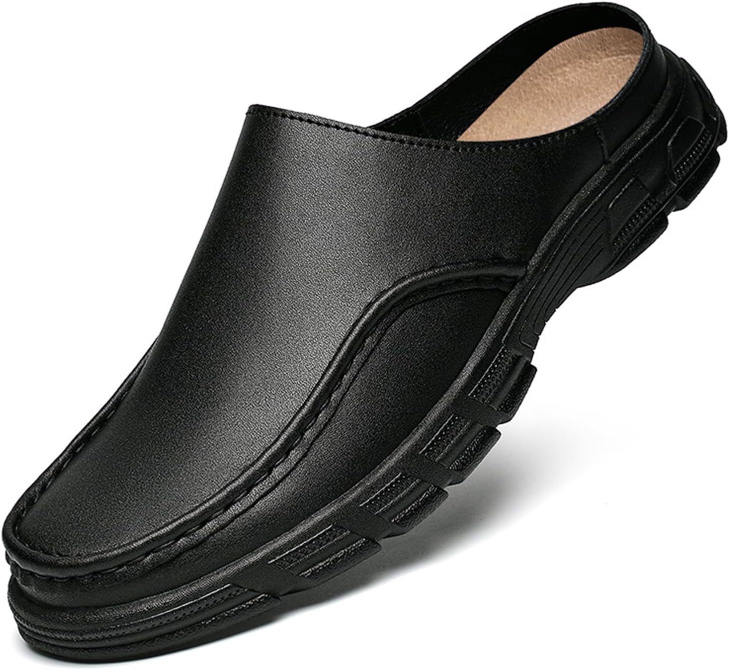 

Мужские туфли XOEKD из кожи на платформе клин с закрытым носком, легкие, противоскользящие, сшитые, с ремешком, черный