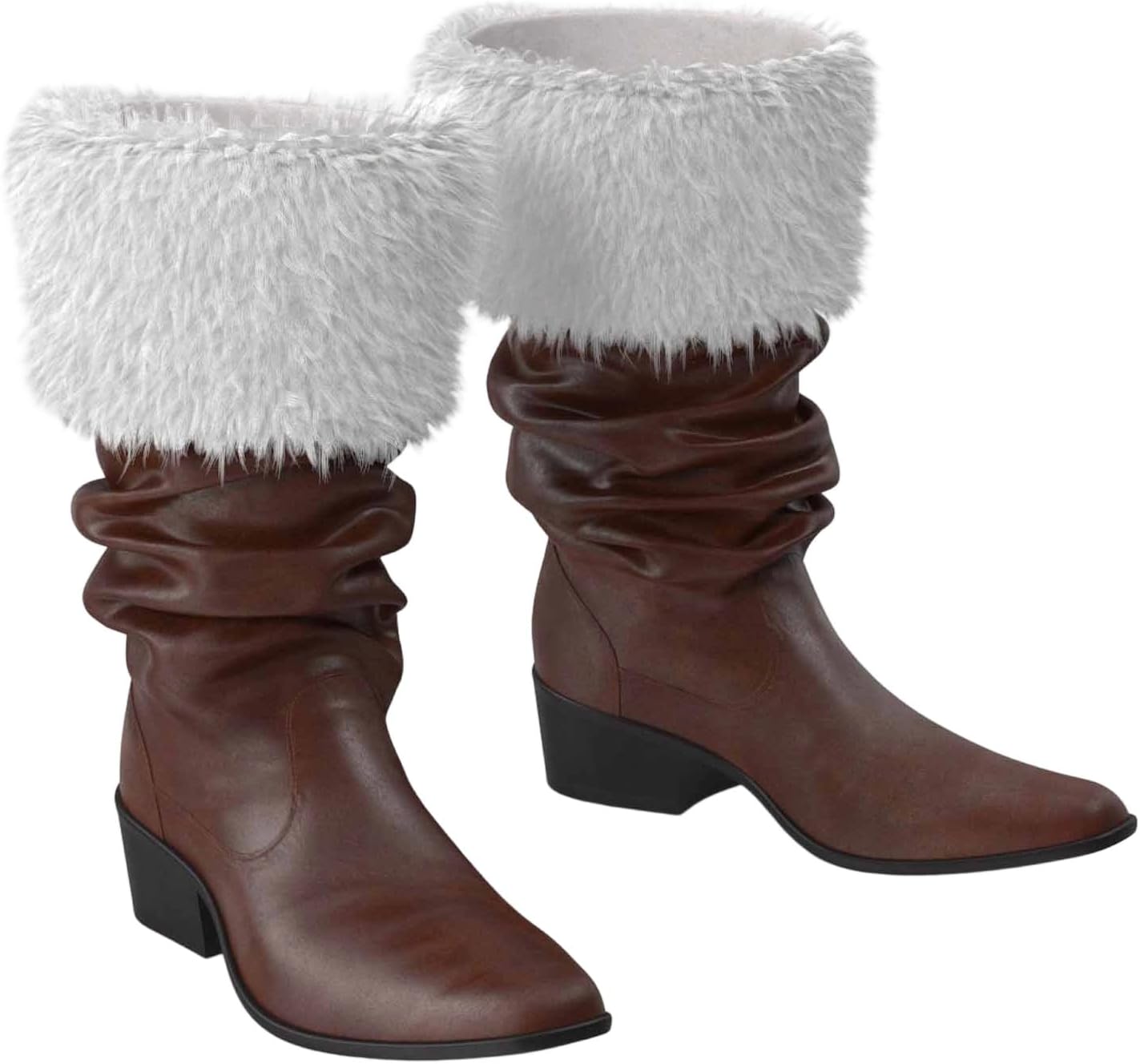 

Мужские женские рождественские сапоги Санты, парная зимняя мода, однотонные кожаные ботинки до середины икре, удобные стильные рождественские ботинки на танкетке, зимние ботинки Generic, коричневый