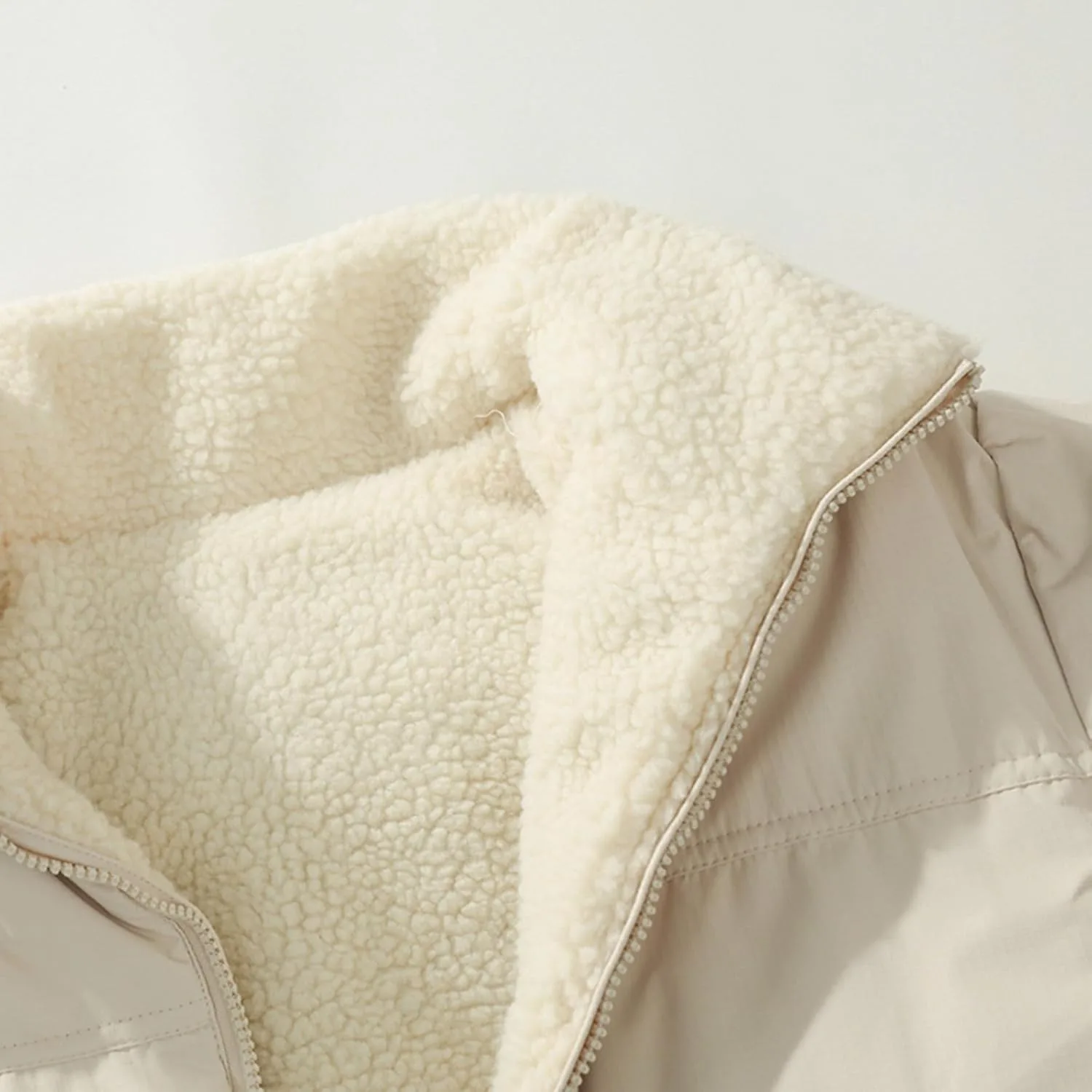 Куртка-пуховик мужская Quilted Puffer с молнией, утепленная флисом Sherpa, пуховая парка с воротником-стойкой, утолщенная зимняя верхняя одежда с карманами Generic, хаки — фото 4