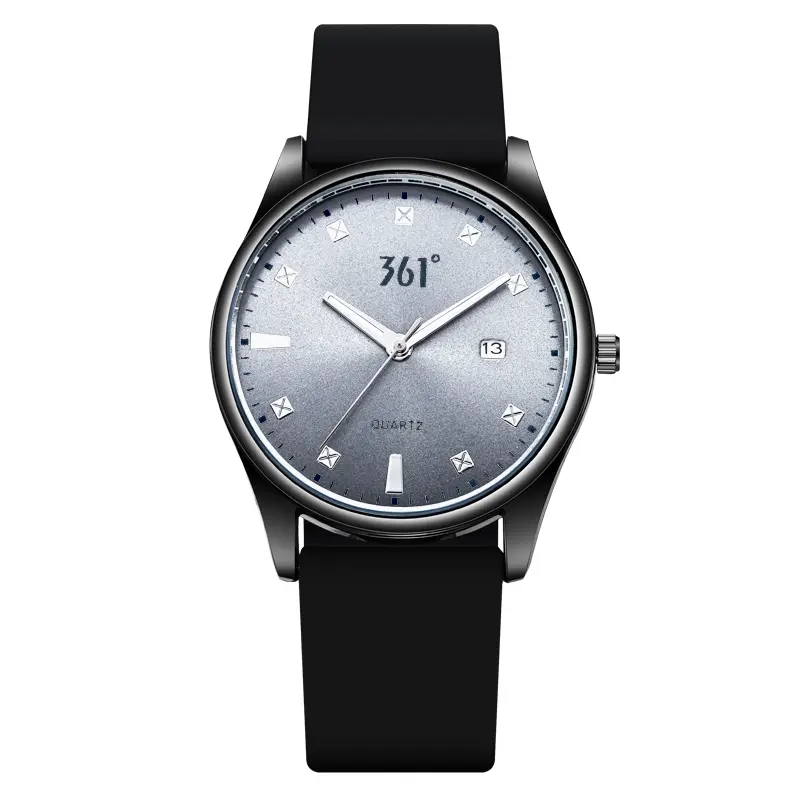 

361° Часы с кварцевым механизмом и силиконовым ремешком, унисекс, черный циферблат