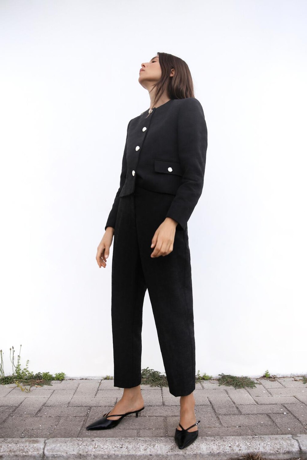 

Укороченные брюки из жаккардовой ткани ZARA, черный