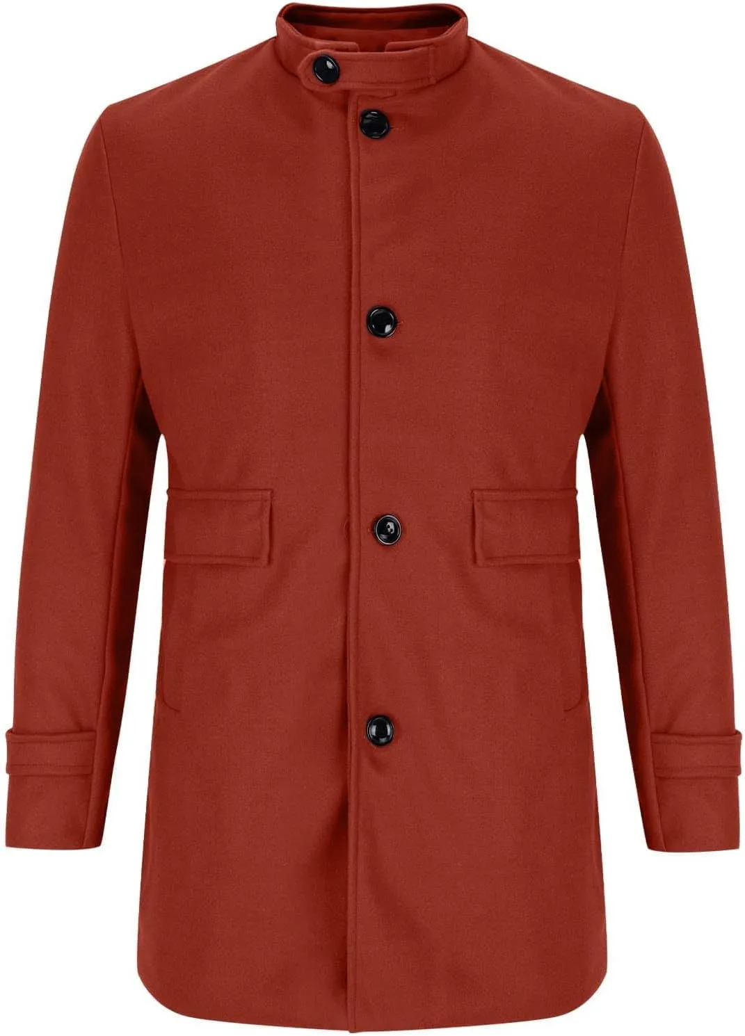 Мужское тренч пальто Single Breasted однотонное пальто Pea Coat со стоячим воротником Mid Long Overcoat ветровка утепленное пальто с карманами Generic, красный — фото 3