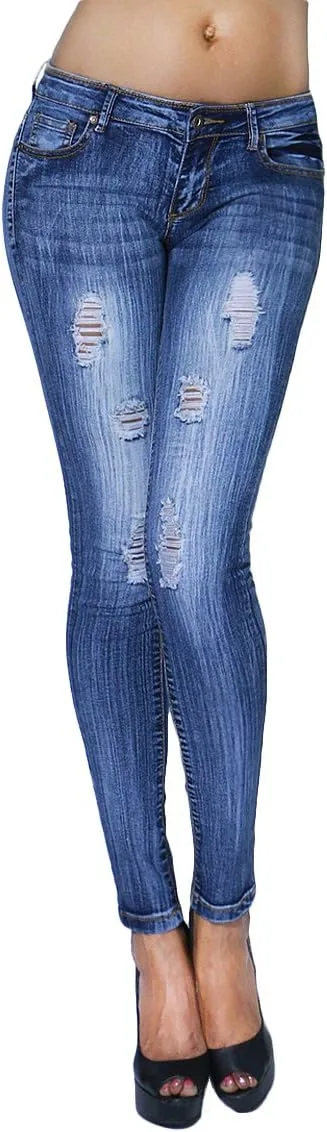 

Женские джинсы скинни с потертостями и разрывами светлой стирки Fandsway