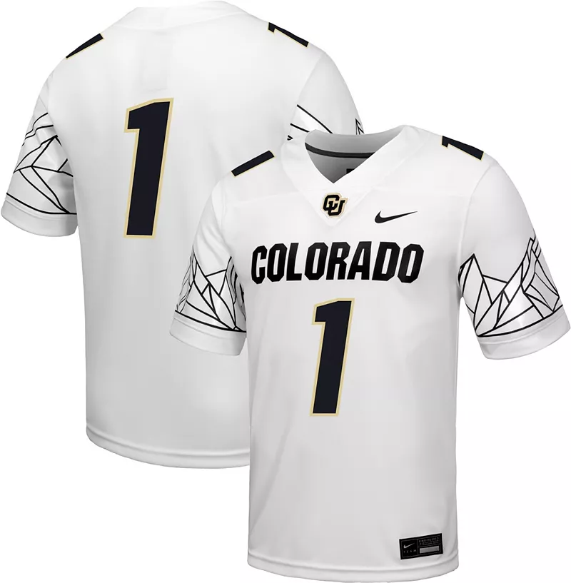 

Мужская белая футболка Nike Colorado Buffaloes #1 Dri-FIT, реплика альтернативного футбольного джерси