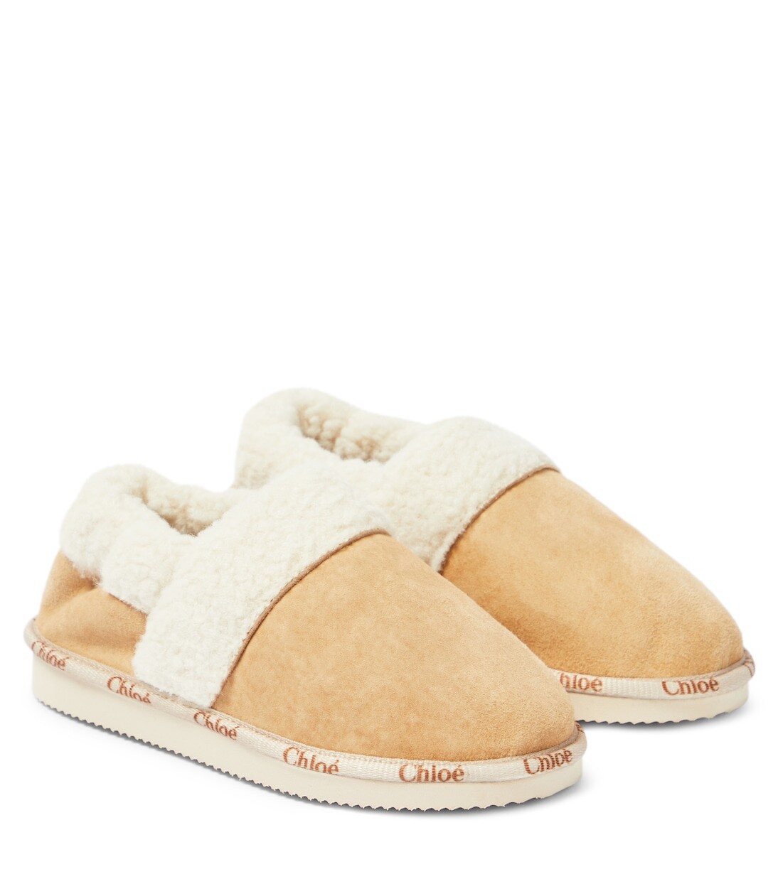 

Замшевые тапочки с отделкой из искусственной овчины Chloé, бежевый