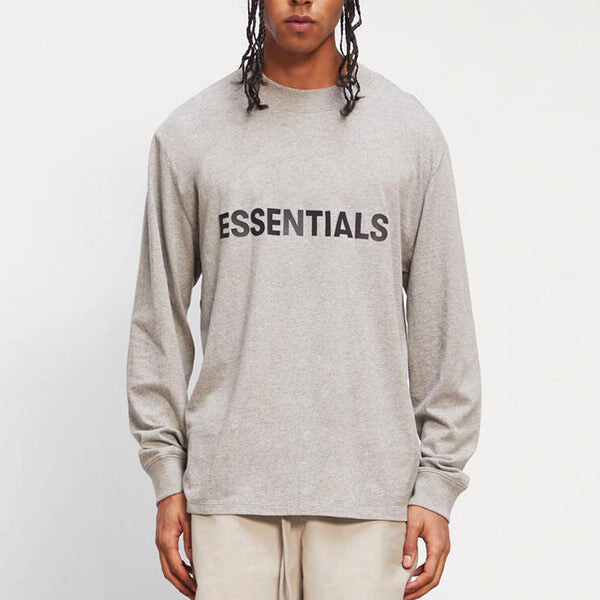 Футболка fw20 long sleeve logo tee 'heather oatmeal' Fear Of God Essentials, серый — фото 3