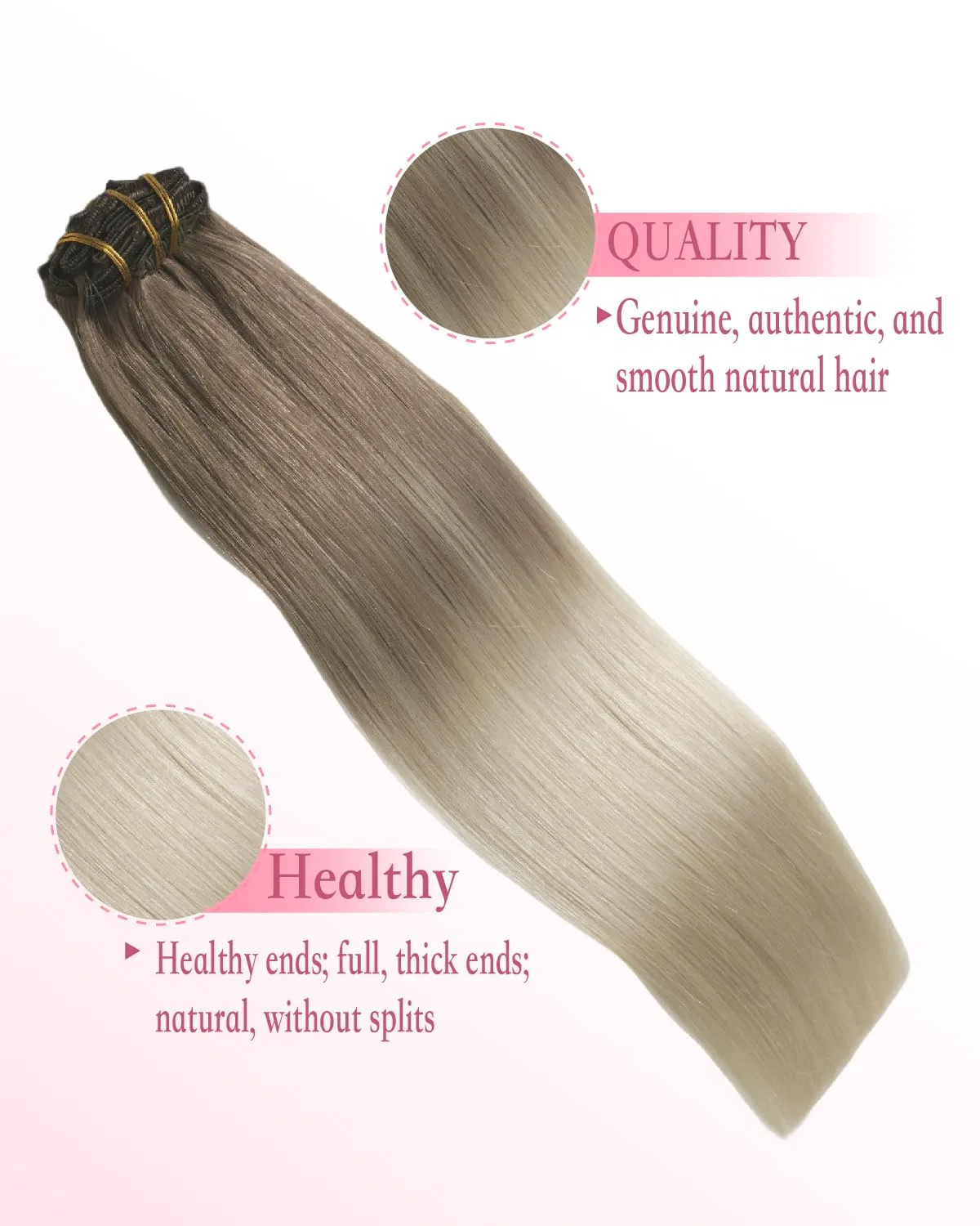 Наращивание волос на заколках Sindra Clip Real Hair Extensions, 50 см, 120 г Sindra, #8T60 Ash Brown To Platinum Blonde — фото 4