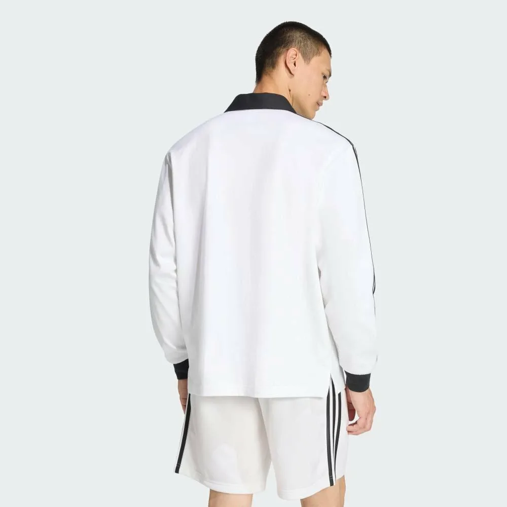 Футболка-поло с длинными рукавами и тремя полосками для регби Adidas, white — фото 2