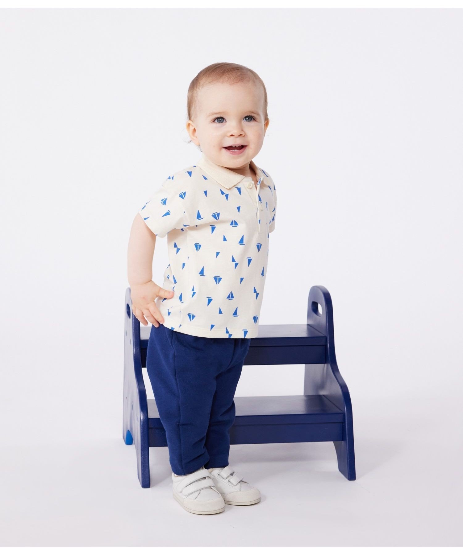 Рубашка поло с коротким рукавом PETIT BATEAU, Milky White/Blue