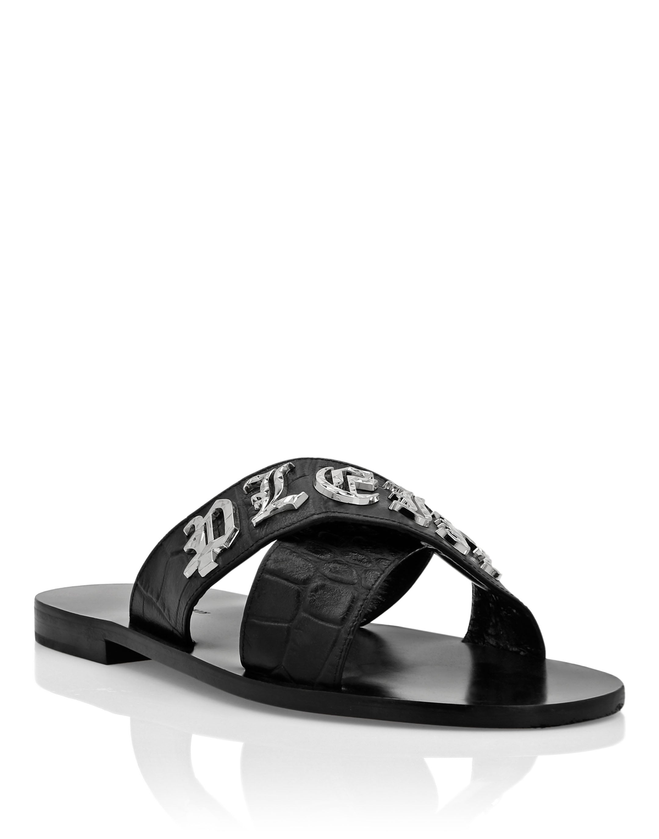 

Сандалии на плоской подошве с принтом Crocco PHILIPP PLEIN, цвет black/nickel