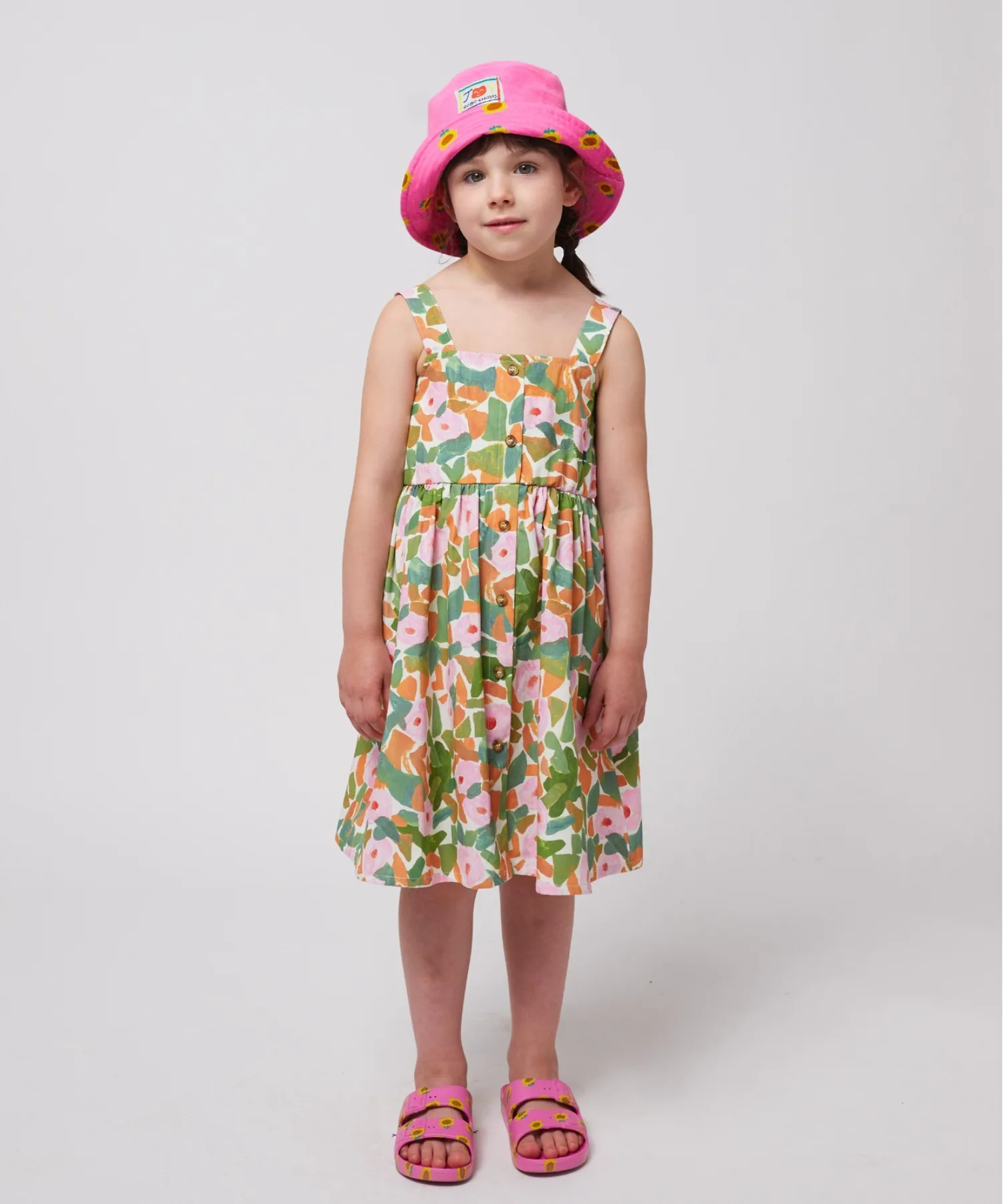 Детское платье с цветочным рисунком и бретелями Floral strap dress BOBO CHOSES разноцветное