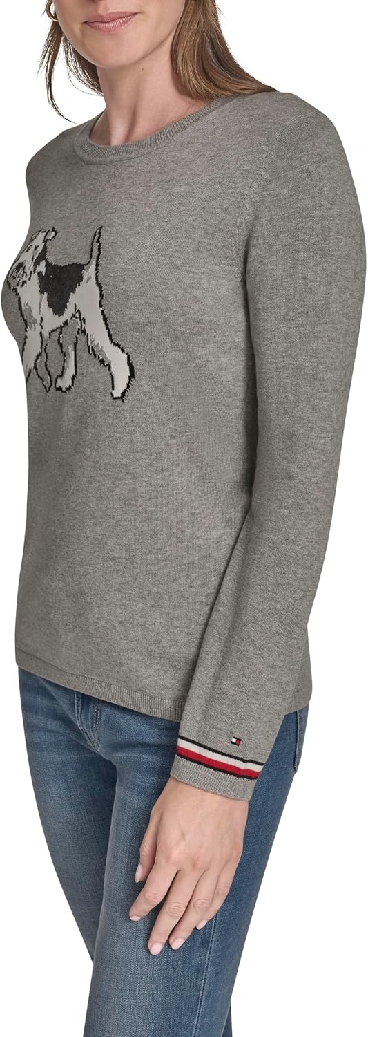 Женский повседневный свитер Tommy Hilfiger с круглым вырезом, Medium Heather Grey Multi Terrier — фото 3
