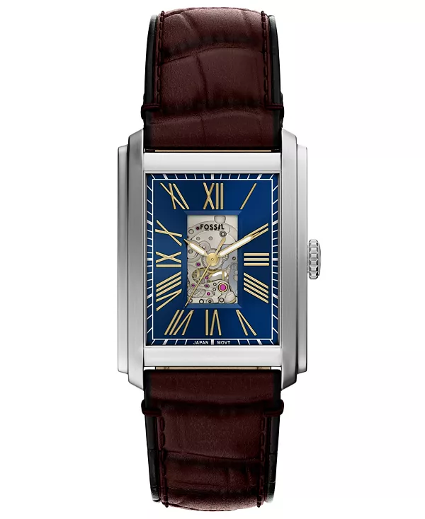 

Мужские часы Carraway с автоподзаводом из коричневой крокодиловой кожи, 30 мм Fossil, gold-tone