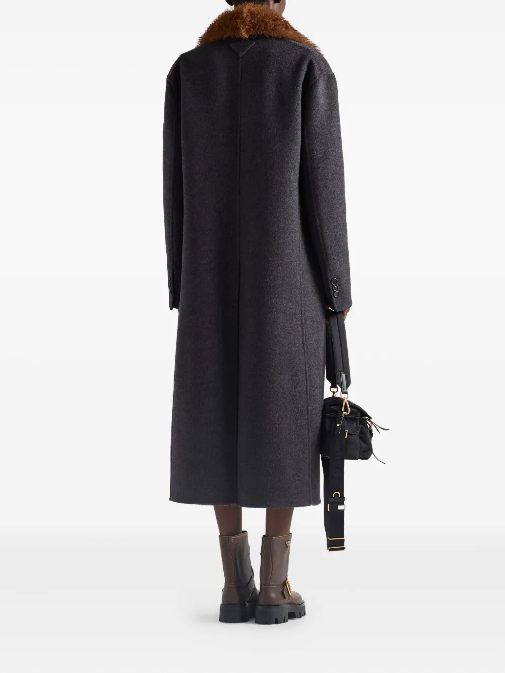 Двубортное пальто из двойного кашвула Prada, черный — фото 3
