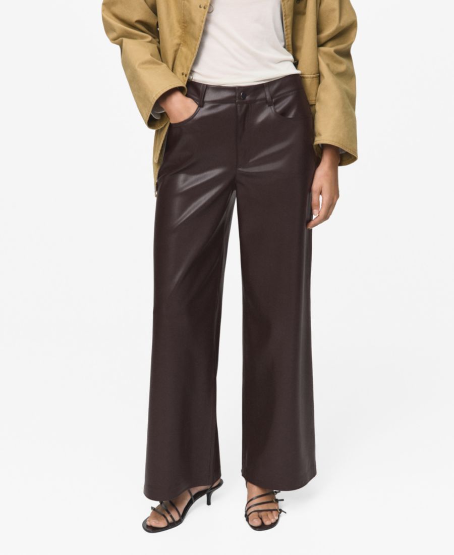 

Женские прямые брюки с отделкой под кожу MANGO, Maroon