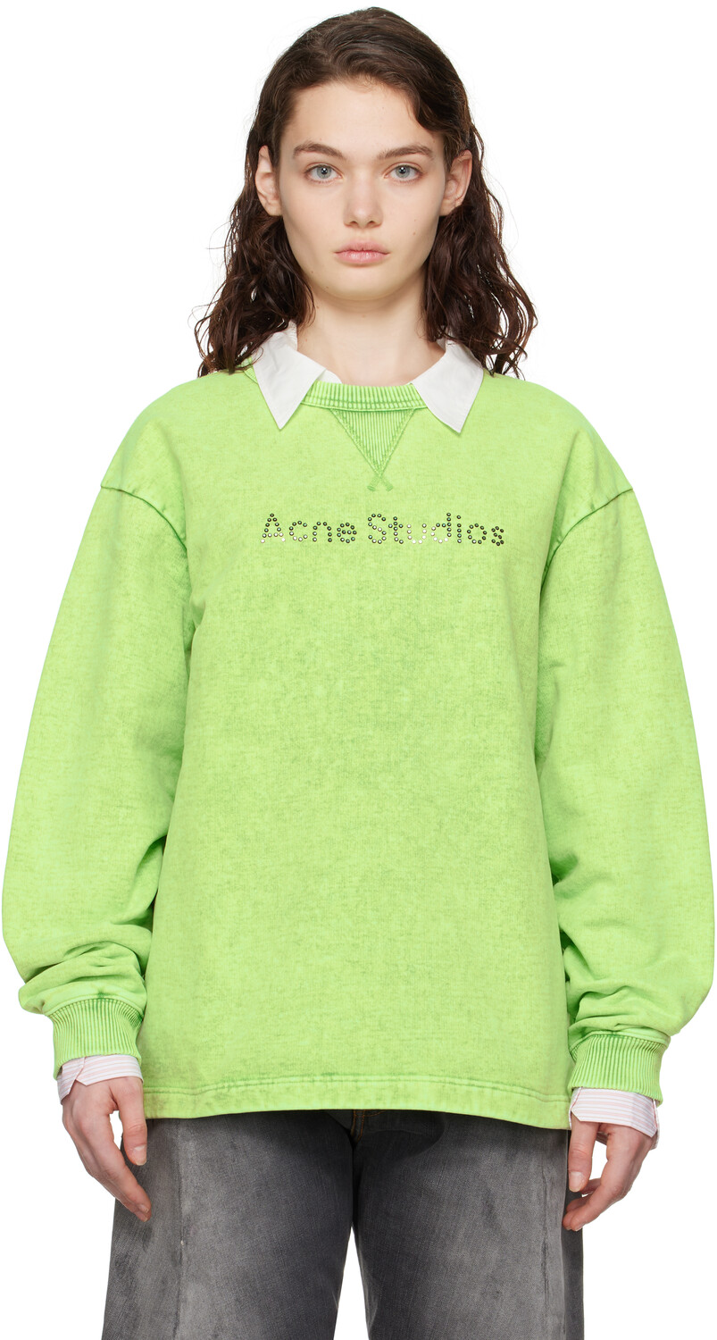 

Зеленый свитшот с логотипом и заклепками Acne Studios, Bright green