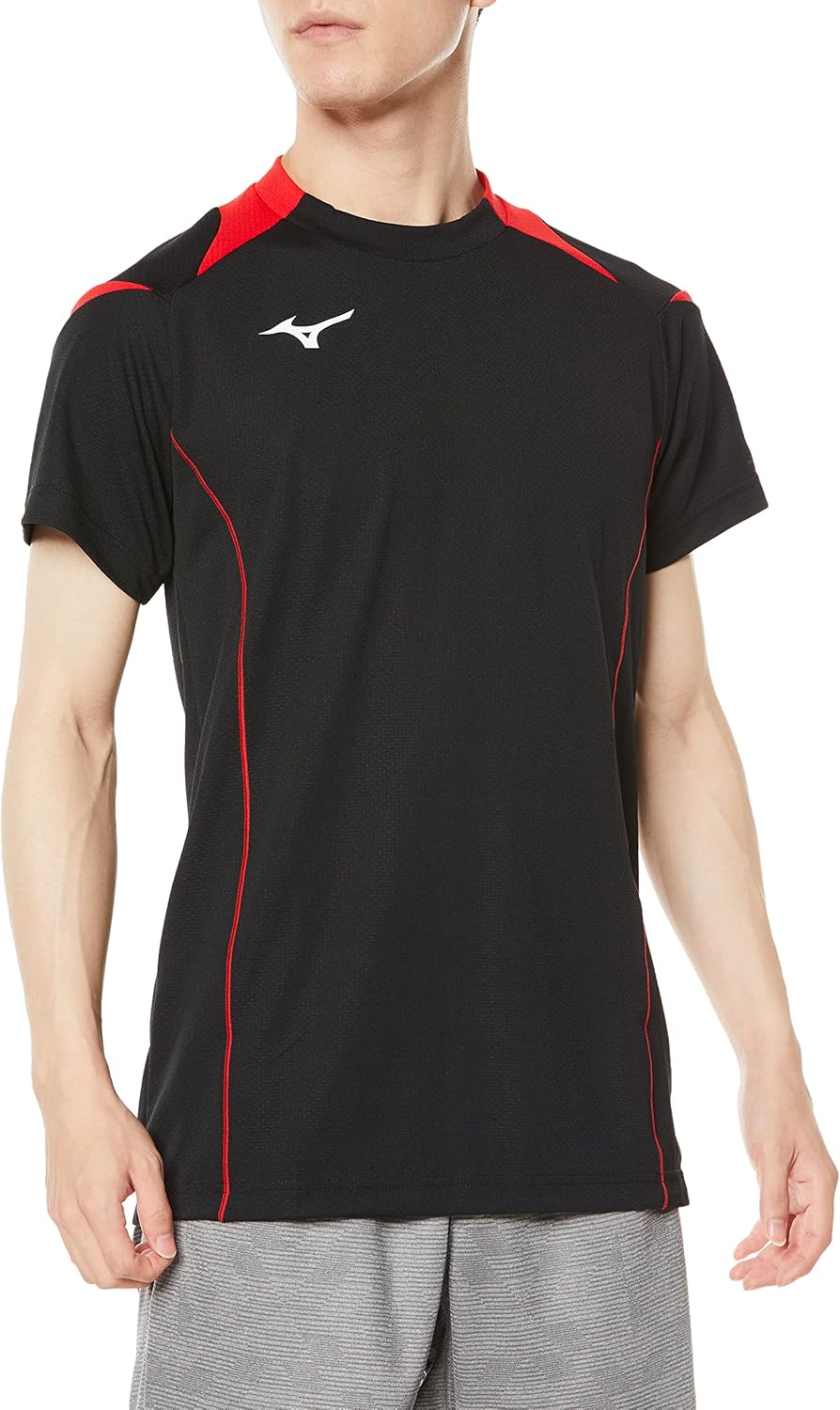 

Волейбольная футболка Mizuno V2MA2111, игровая футболка, с коротким рукавом, влагоотводящая, быстросохнущая, доступна в детском варианте, черный/красный