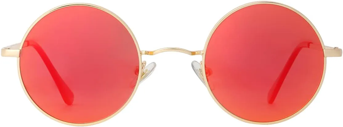 

Поляризованные круглые солнцезащитные очки Gleyemor для мужчин и женщин в стиле хиппи, маленькие круглые очки с красными и желтыми линзами, Gold/Red Mirror