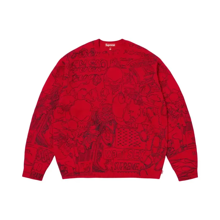Свитер Supreme с вышивкой в технике коллажа, красный
