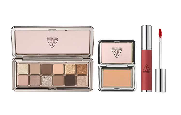 Набор декоративной косметики 3CE: тени для век #Cement Palette + румяна #Pastel Pink + жидкая помада #Cinnamon — фото 3