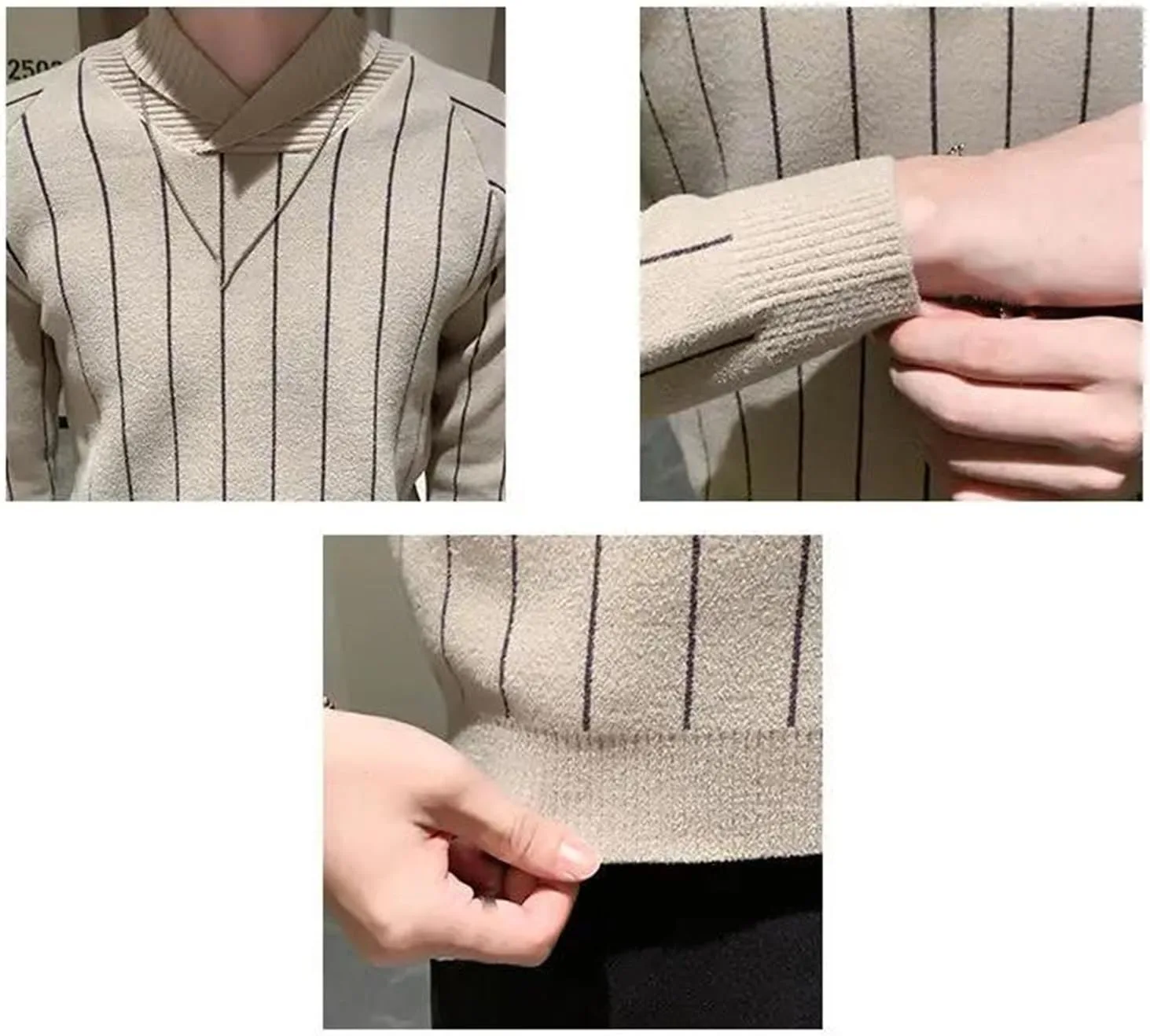 Мужской полосатый вязаный свитер Slim Fit пуловер в стиле Business Casual Korean Style Generic, C6K3 — фото 4