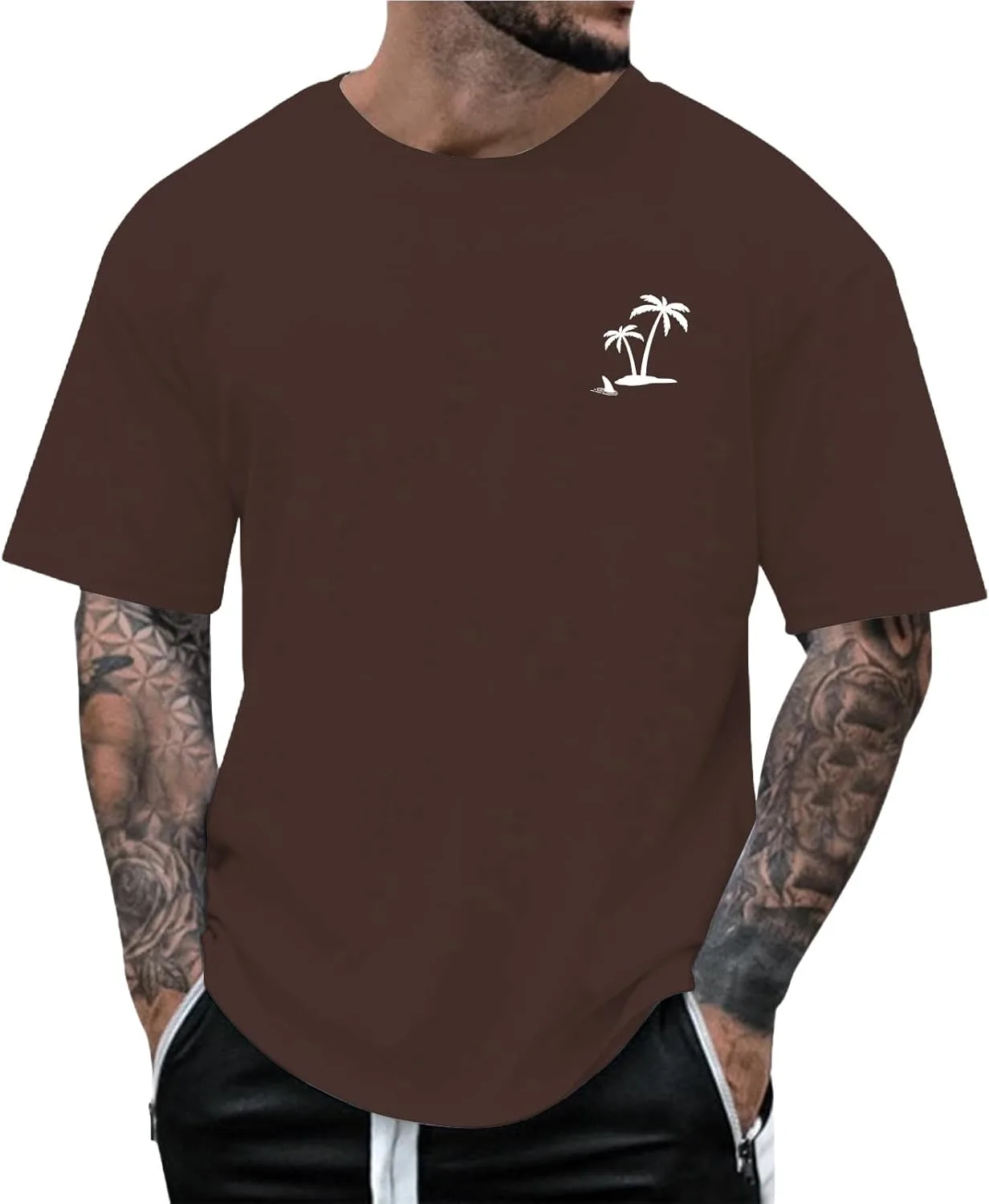 

Футболка мужская Big and Tall летняя 2025 с тропическим принтом